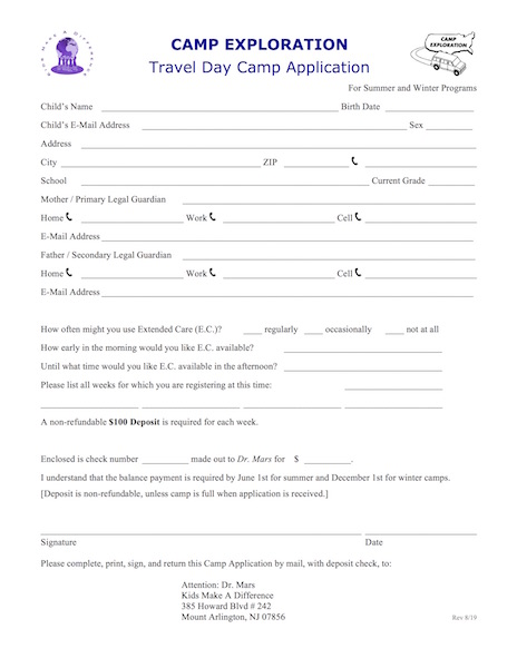 Travel Day Camp Application